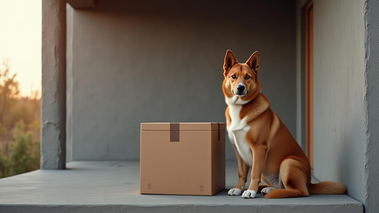 A happy dog sitting next to a Glaze & Wag Ceramics delivery box