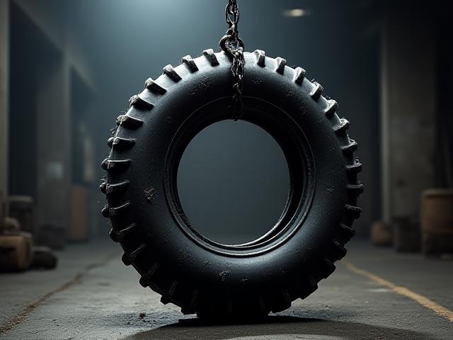 Industrial grade chew tire toy with shred marks that result in no damage