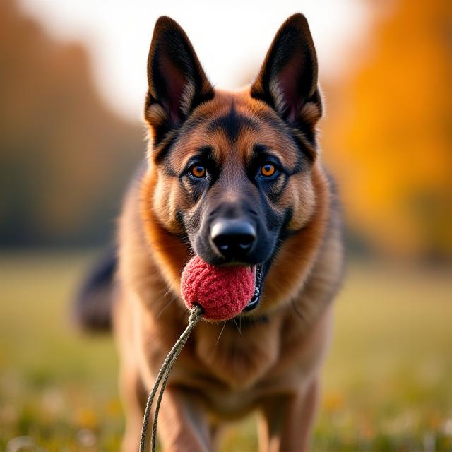 German Shepherd with tug toy
