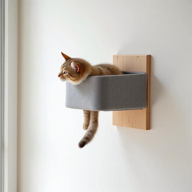 Minimalist vertical cat climber on apartment wall